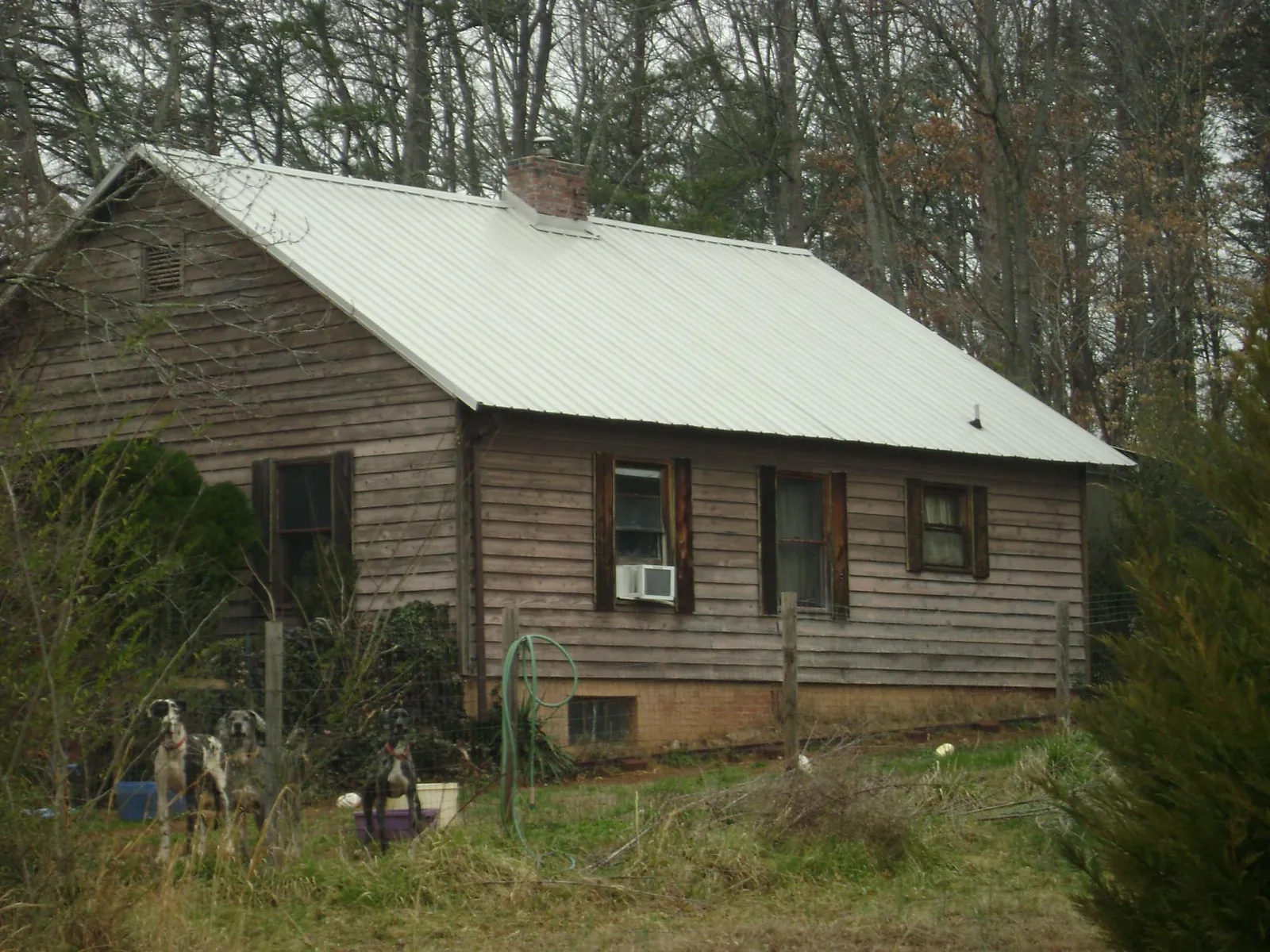 White metal roof on an old wood sided farmhouse, from a Asphalt Shingle Roof Repair job in Ford
